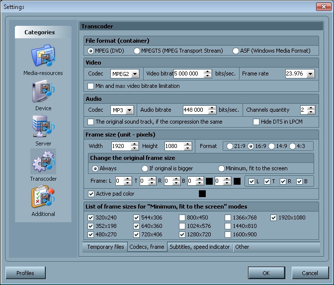 transcoding config